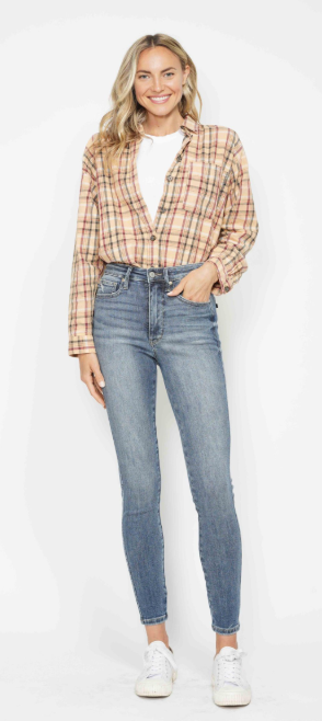 Judy Blue High Waist Tummy Control Contrast Wash Skinny - 88767