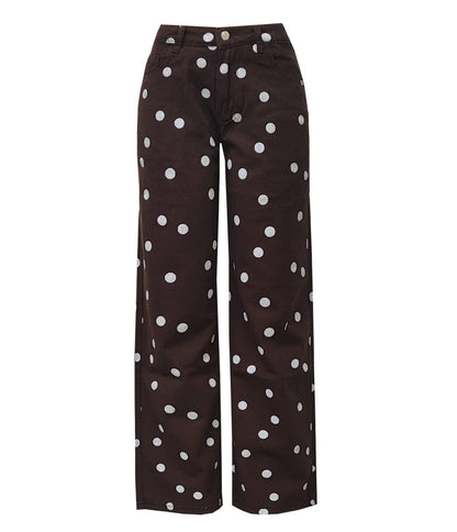 Western Polka Dot Loose-Fit Casual Mid-Rise Jeans