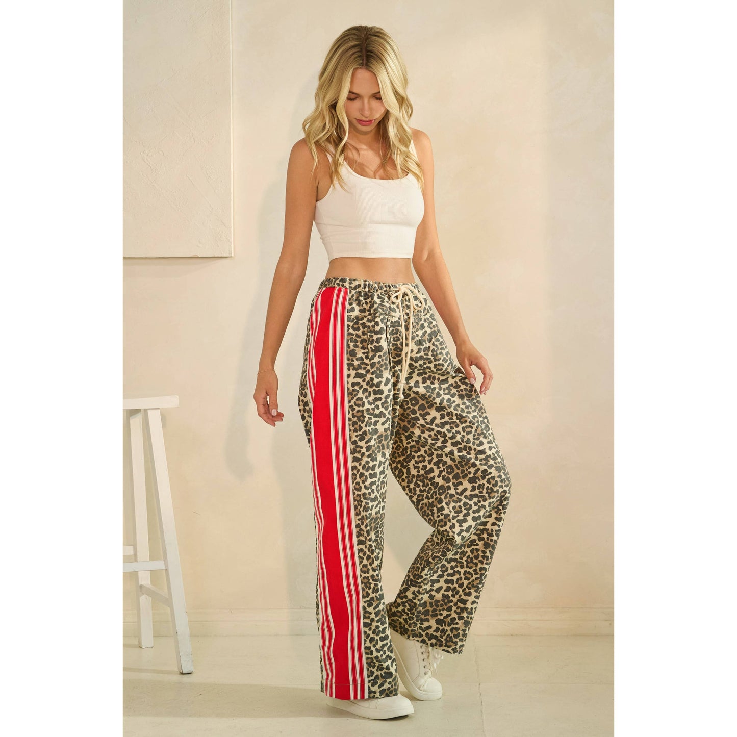 Leopard Sport Striped Wide Legged Pants