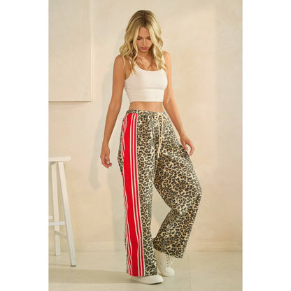 Leopard Sport Striped Wide Legged Pants