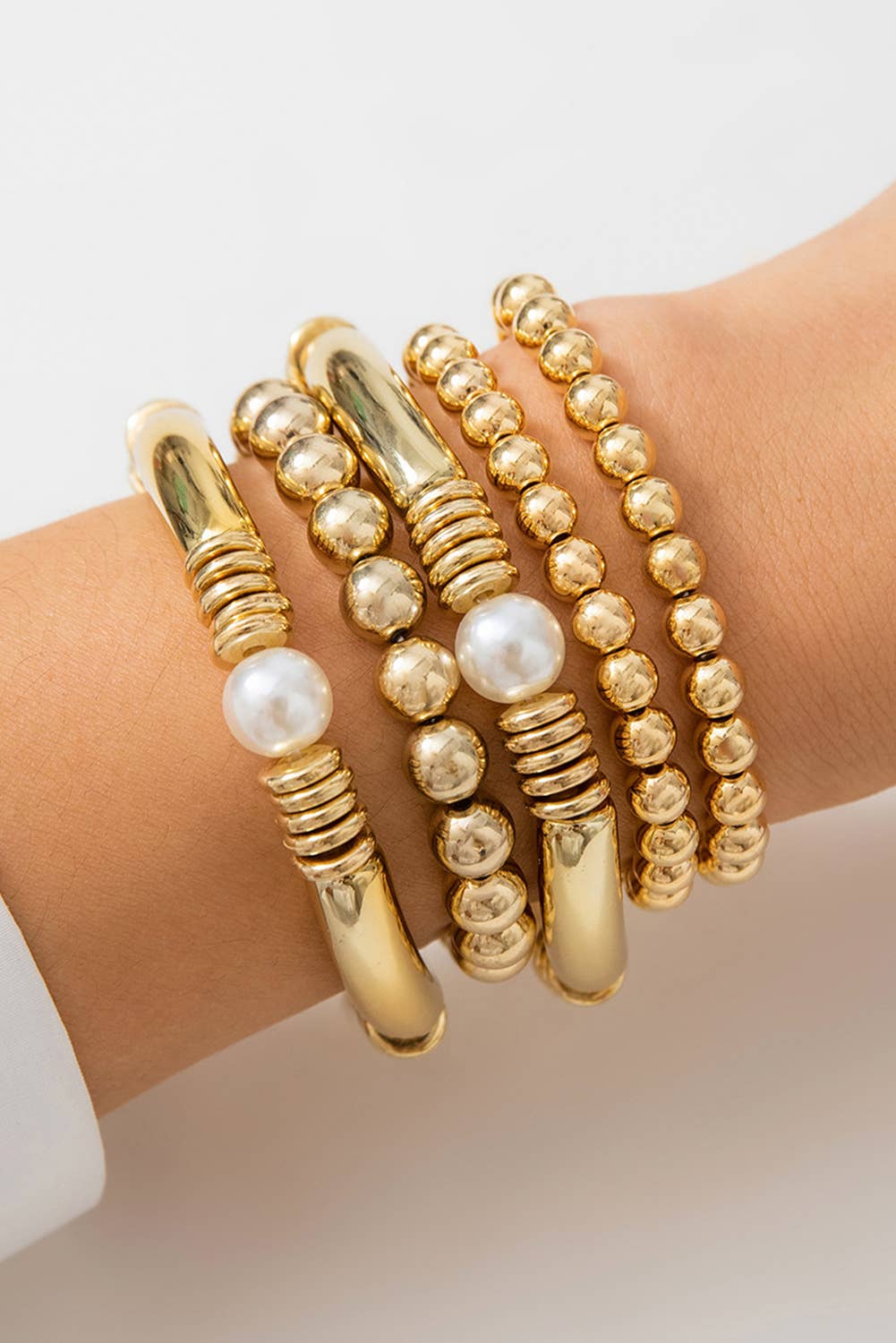 Pearl Plated Beaded Bracelet Set-5pcs