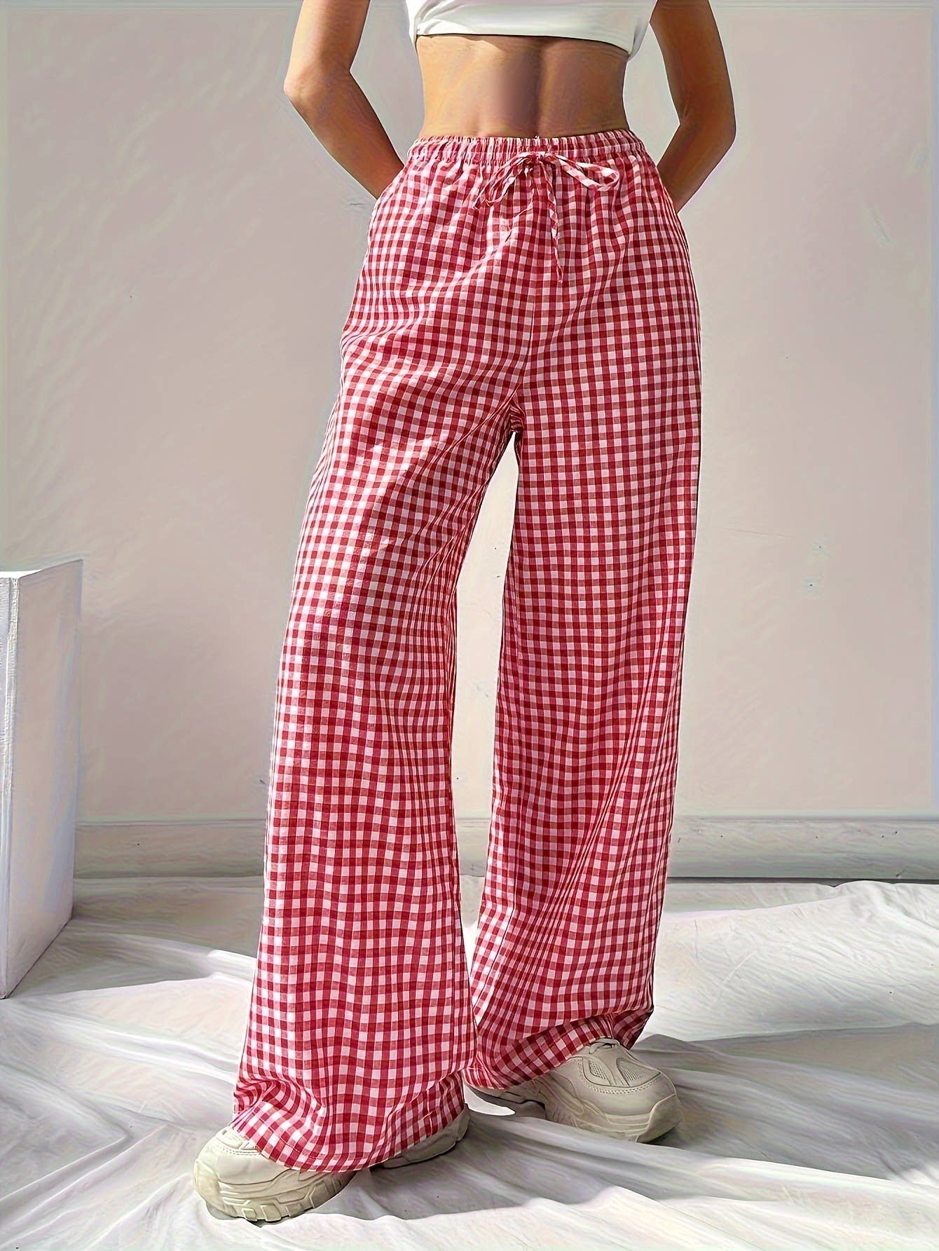 Easy Cozy Red Gingham lounge wide leg pants