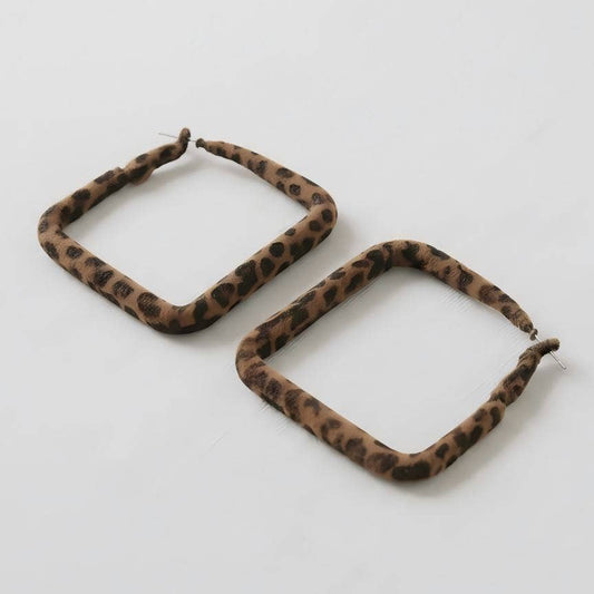 Vintage Inspired Leopard Print Square Hoop Earrings