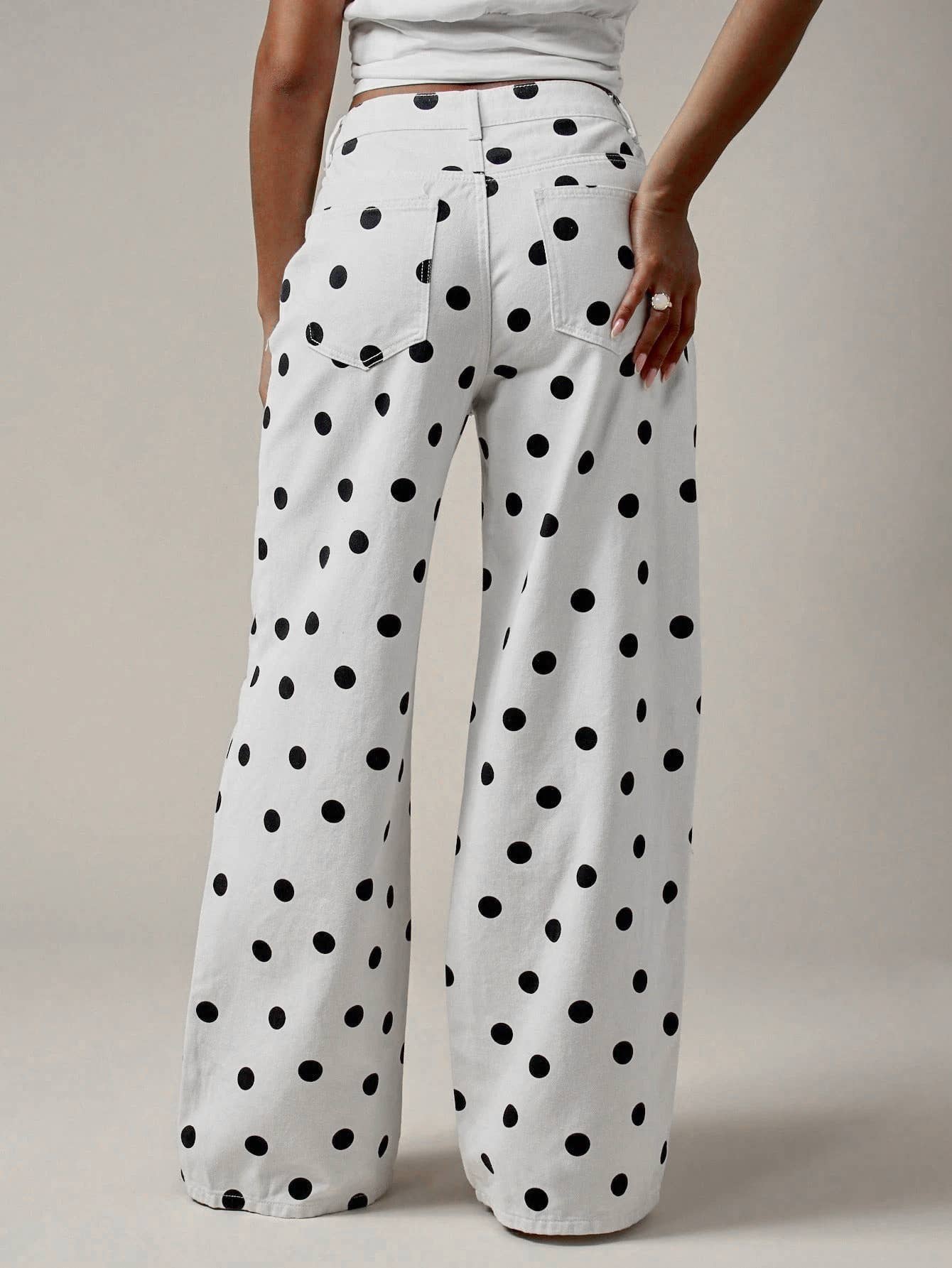 Western Polka Dot Loose-Fit Casual Mid-Rise Jeans