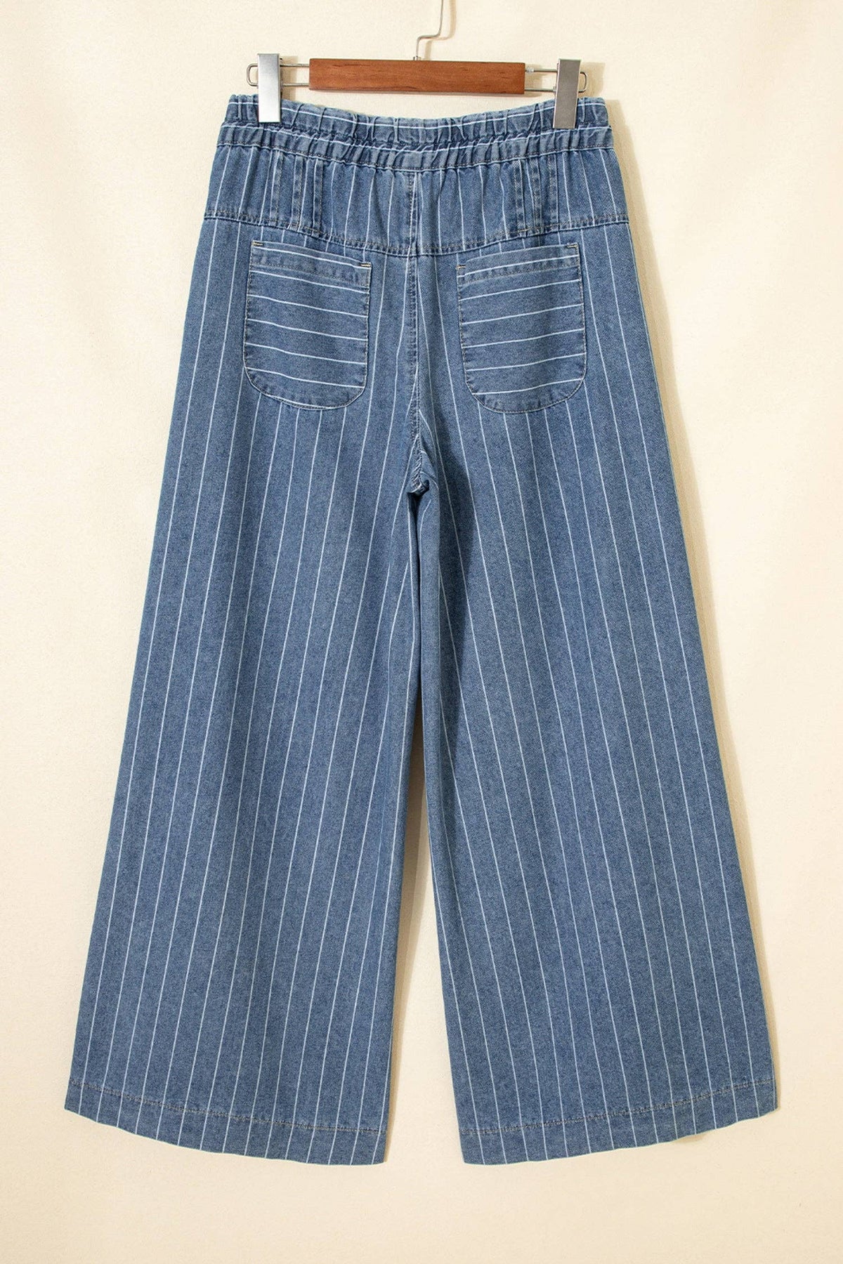 Sky Blue Striped Wide Leg Drawstring Jeans
