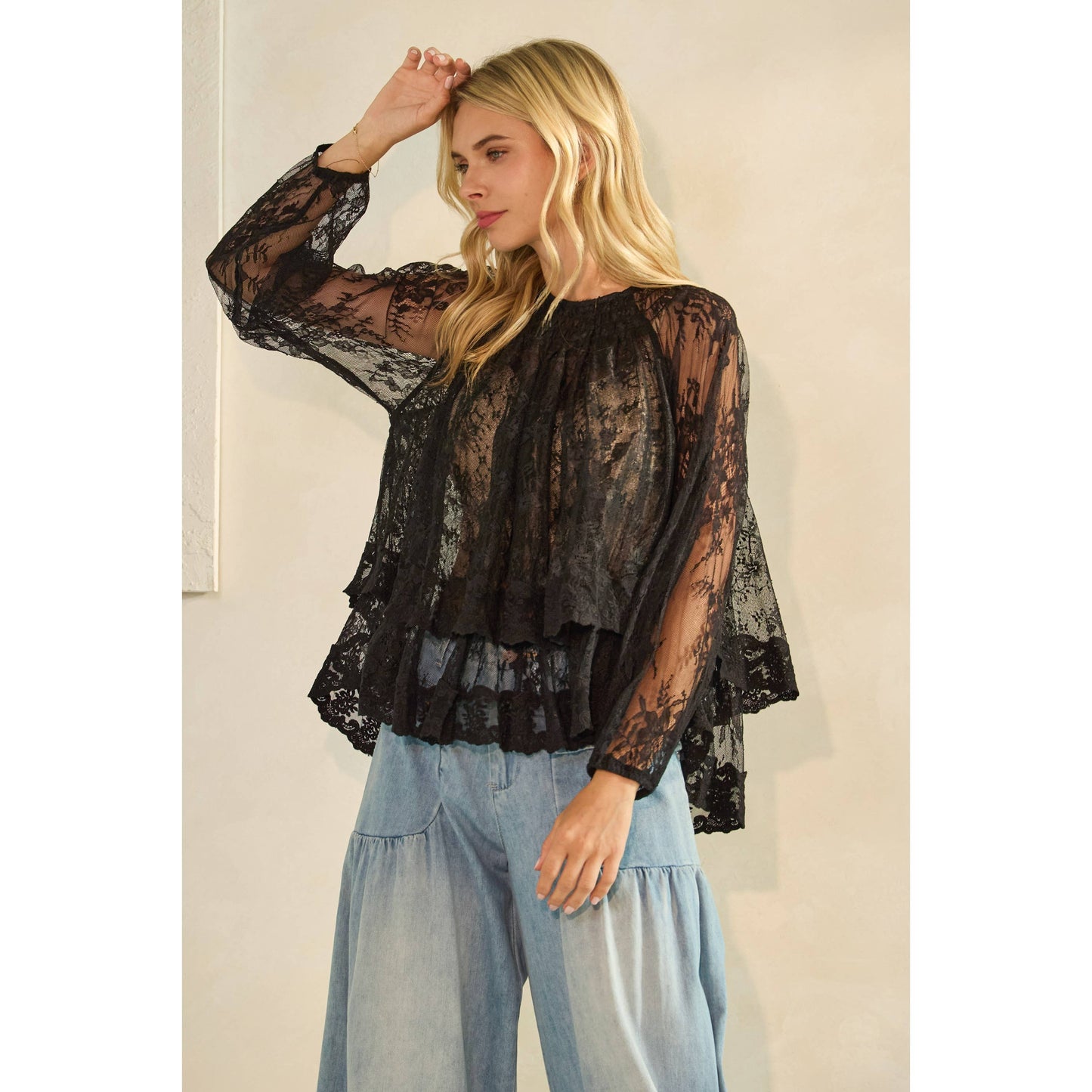 Ruffled Lace Long Sleeve Top
