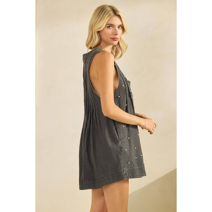 Pleated All over Pearl Denim Romper