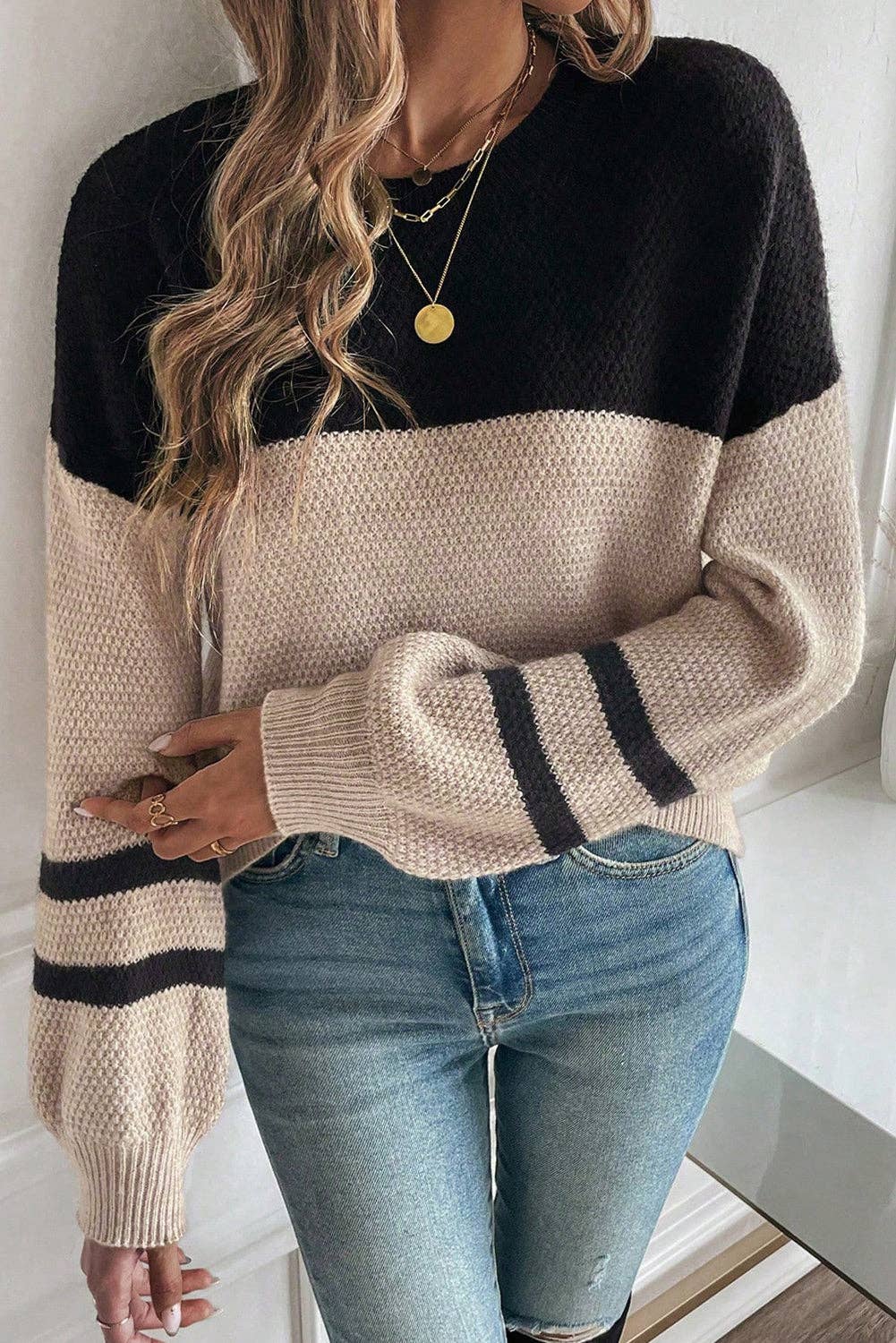 Colorblock Striped Sleeve Sweater
