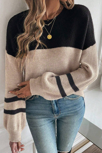 Colorblock Striped Sleeve Sweater