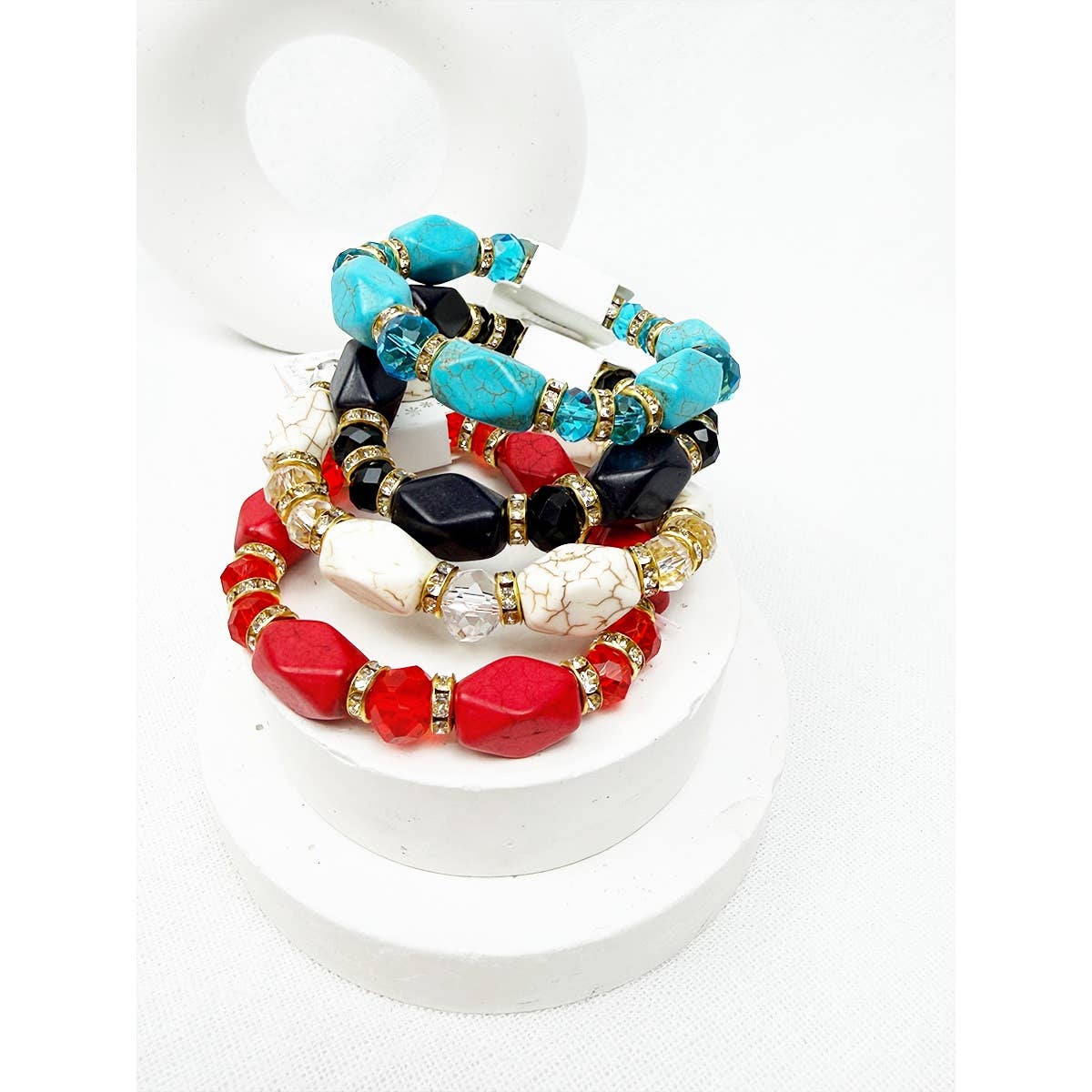 Bold Stones and Beads Mixed Adjustable Stretch Bracelet