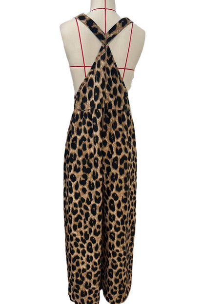 Retro Western Leopard Print Adjustable Strap Jumpsuit