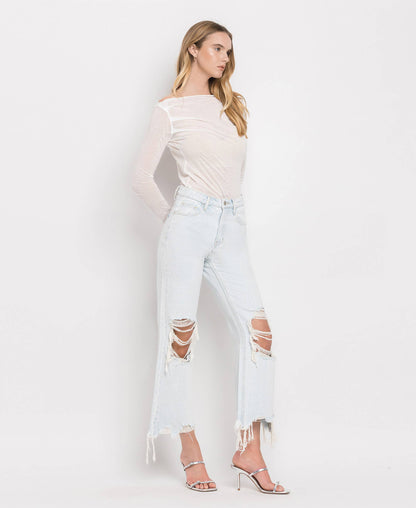 90'S VINTAGE SUPER HIGH RISE CROP FLARE JEANS