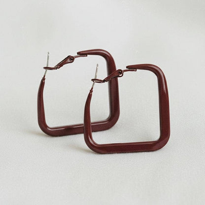 Wine Red Geometric Square Hoop Earrings