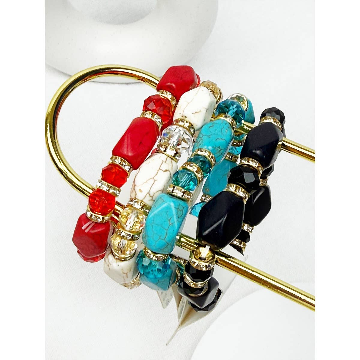 Bold Stones and Beads Mixed Adjustable Stretch Bracelet
