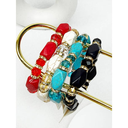 Bold Stones and Beads Mixed Adjustable Stretch Bracelet