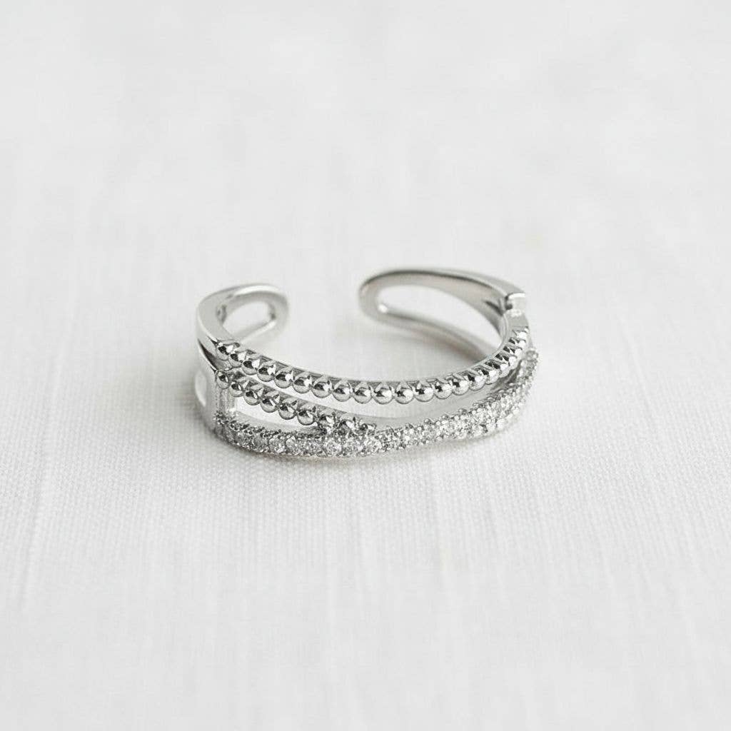 Cubic Zirconia Criss-Cross Adjustable Ring