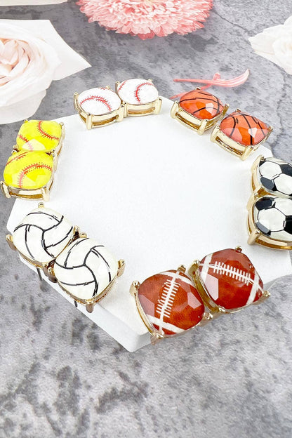 RECTANGULAR SHAPE SPORTS BALL STUD EARRINGS