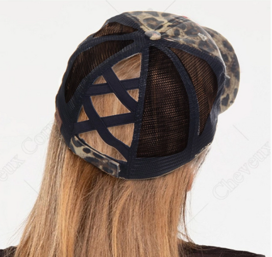 Cardinals C.C Washed Denim with Crossed Elastic Band Mesh Pony Cap