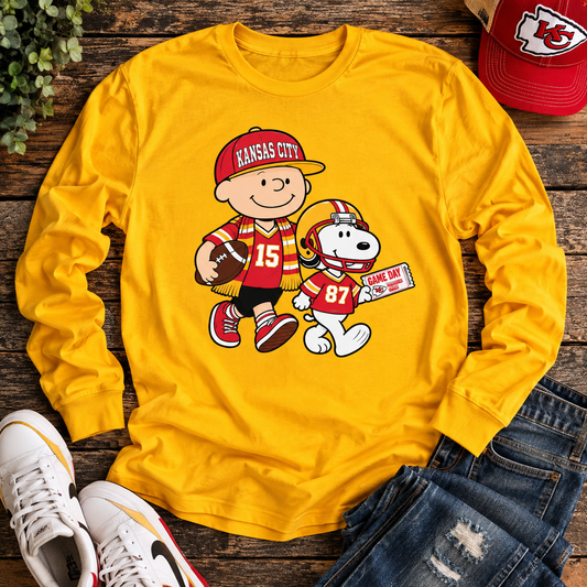 Snoopy-Inspired Kansas City Football Gold Long Sleeve