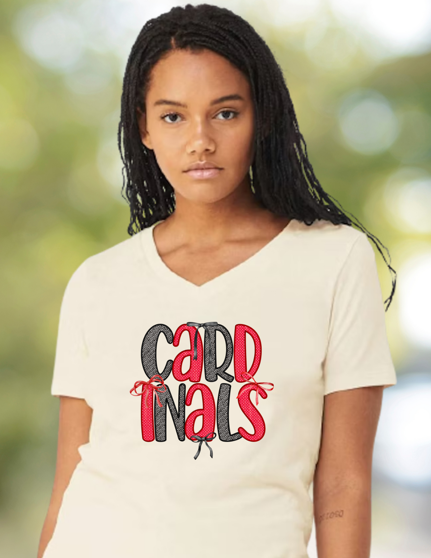 Cardinals Bow V Neck Tshirt