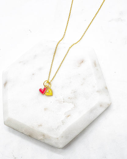 Red Yellow Chiefs Heart KC Charm Necklace