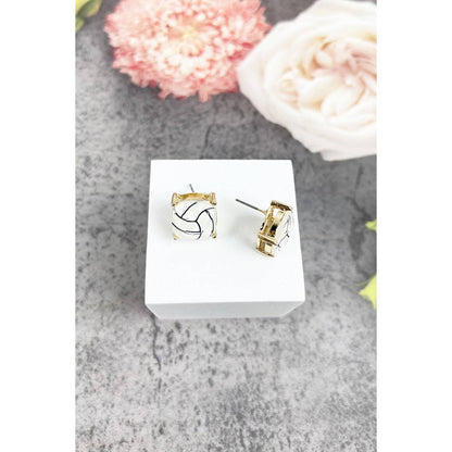 RECTANGULAR SHAPE SPORTS BALL STUD EARRINGS