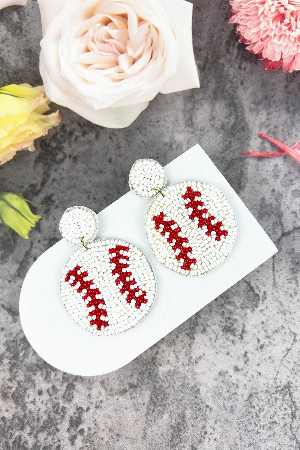 SEED BEAD SOFTBALL AND BASEBALL SPORTS POST EARRINGS