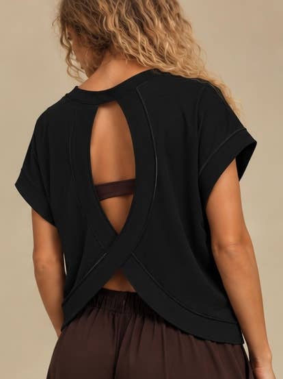 Black Cross-Back Open-Back Top