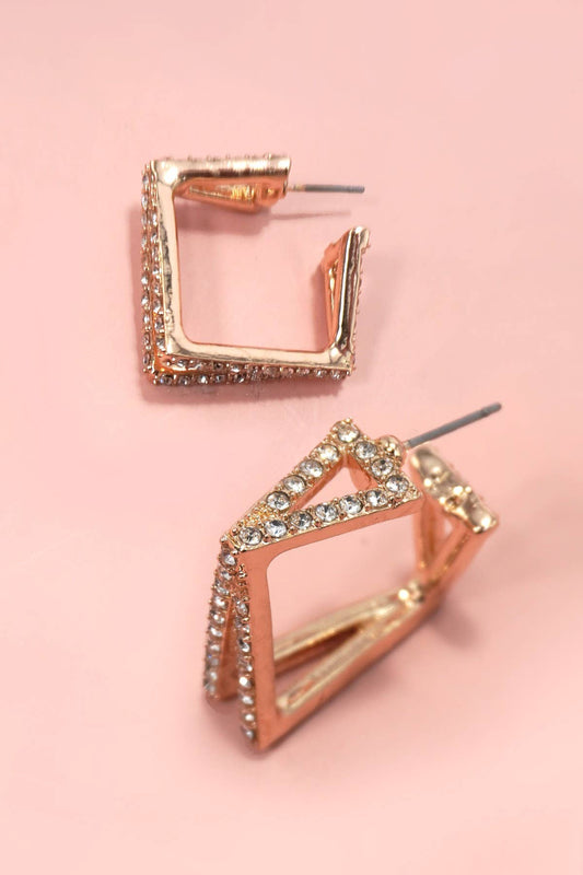 Square Rhinestone Titanium Post Earrings
