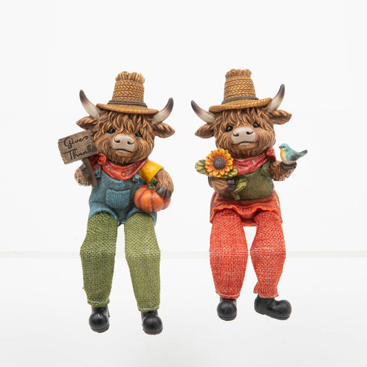 Fall/Harvest 4.53"H Resin Harvest Highland Cow Shelf Sitter,