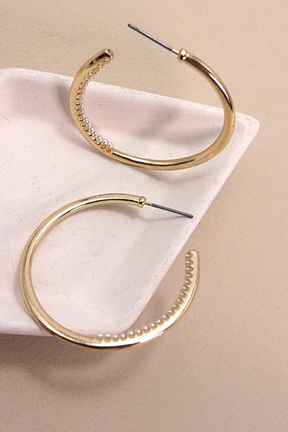 CLASSIC PEARL ON INNER EDGE HOOP EARRINGS