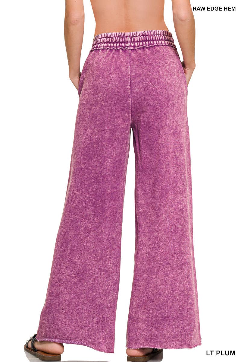 Acid Wash Fleece Palazzo Sweatpants With Pockets