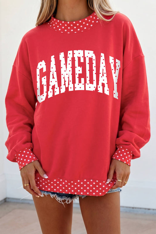 Red Polka Dot Game Day Mock Neck Sweatshirt