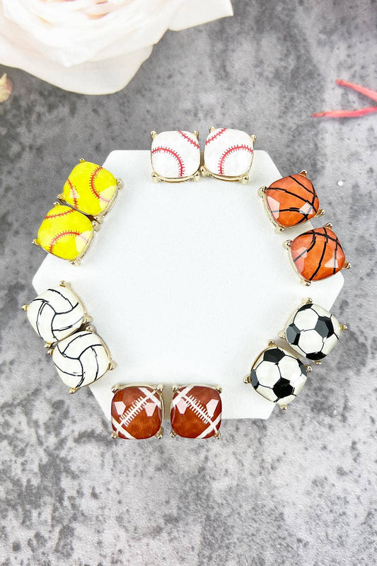 RECTANGULAR SHAPE SPORTS BALL STUD EARRINGS
