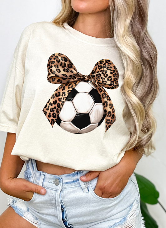 Soccer with Cheetah Bow Tee