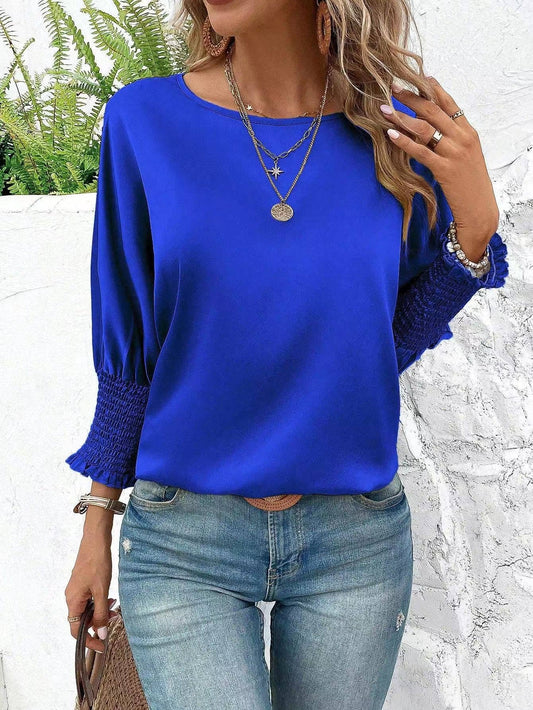 Adorned Long Sleeve Blouse with Smocked Cuffs