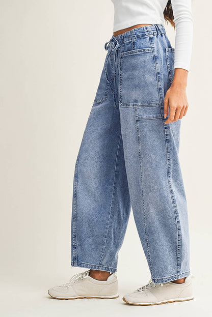 Large Patch Pocket Drawstring Paperbag Waist Jeans
