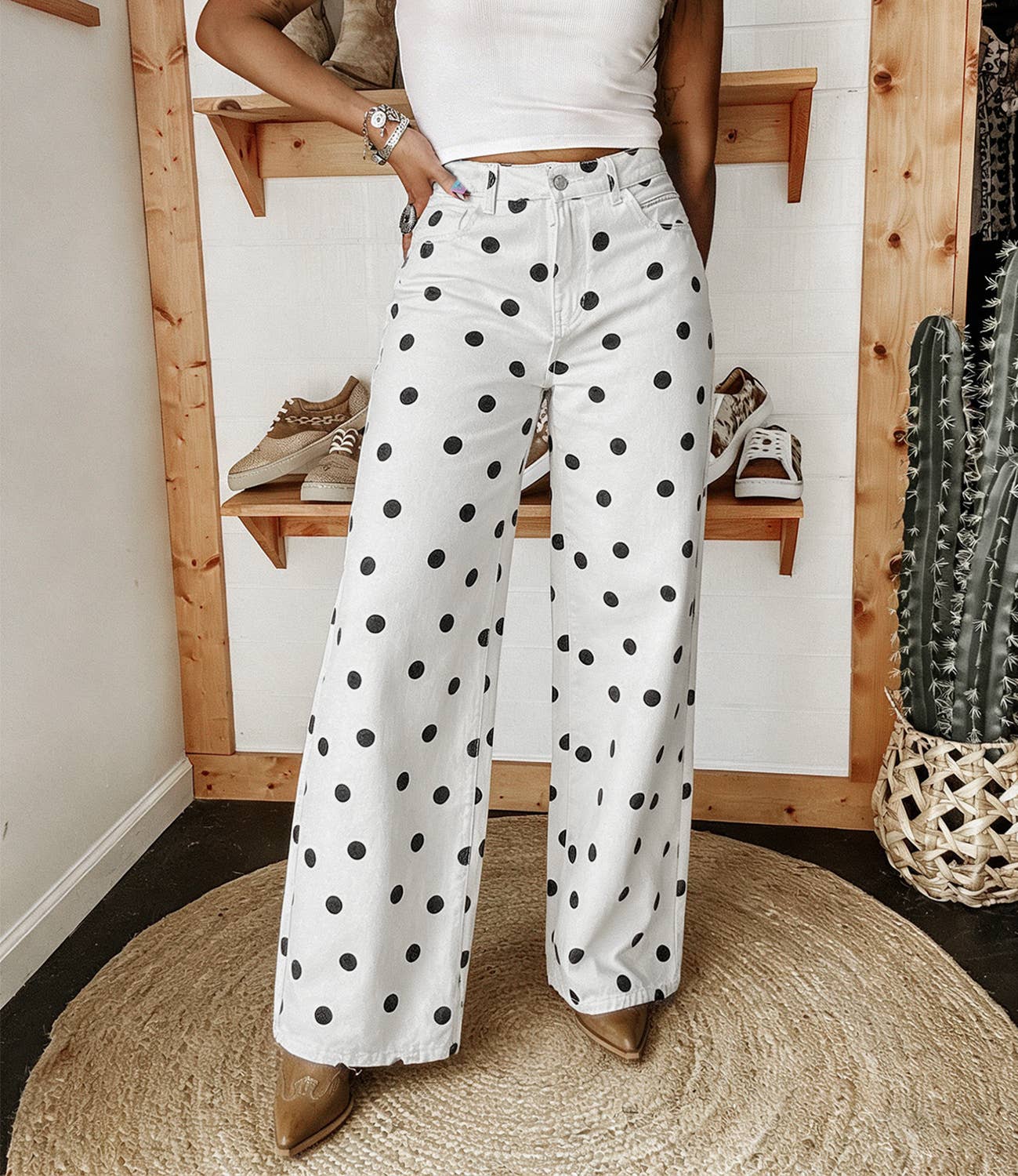 Western Polka Dot Loose-Fit Casual Mid-Rise Jeans