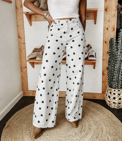 Western Polka Dot Loose-Fit Casual Mid-Rise Jeans