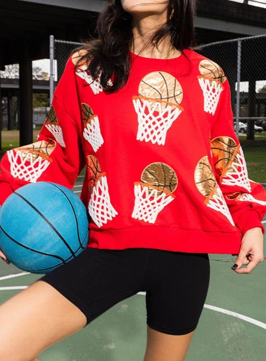 Basketball Sequin Embroidery Loose Sweatshirt