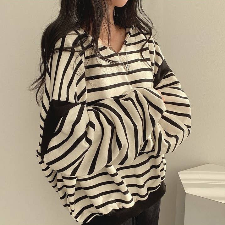 Oversized Striped Cotton Sweatshirt