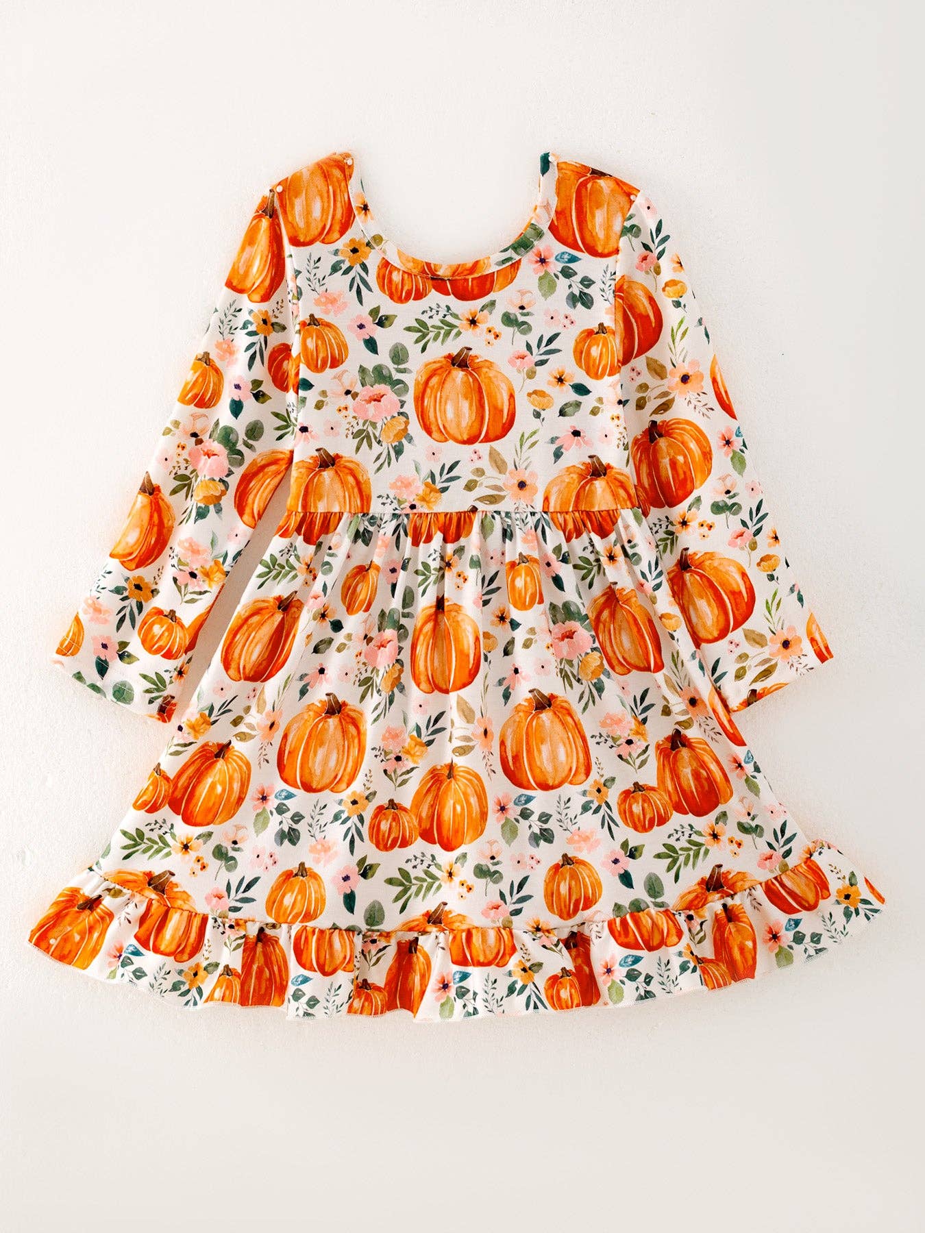 Pumpkin Print Long Sleeve Dress
