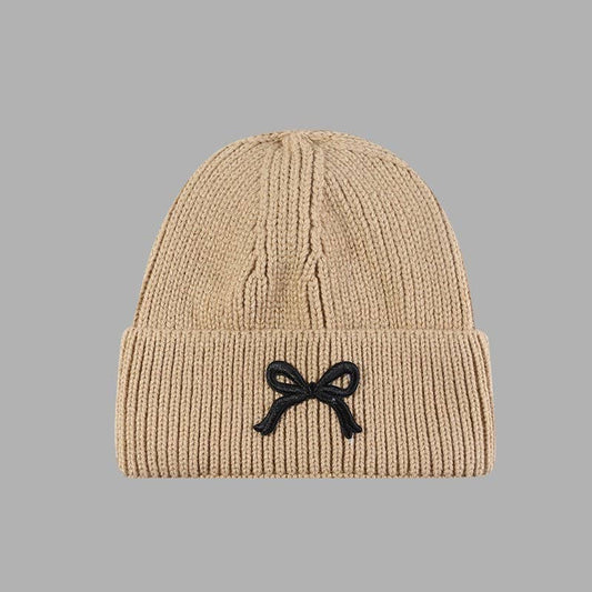 SOFT RIBBED KNIT BOW ACCENT BEANIES HAT