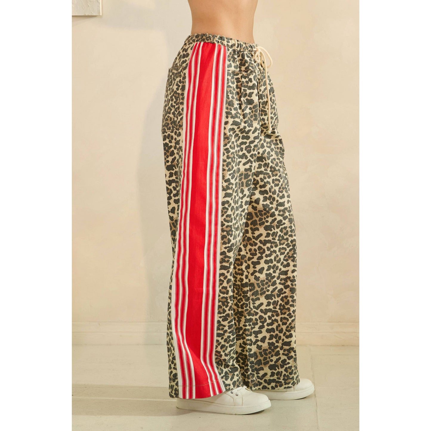 Leopard Sport Striped Wide Legged Pants