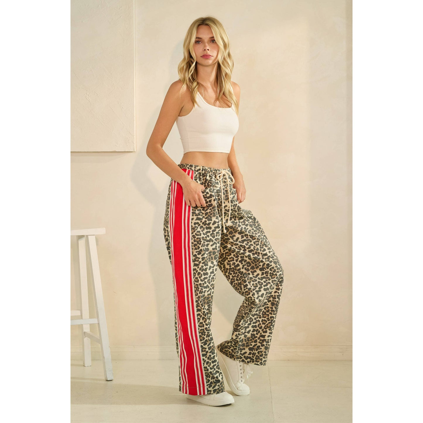 Leopard Sport Striped Wide Legged Pants