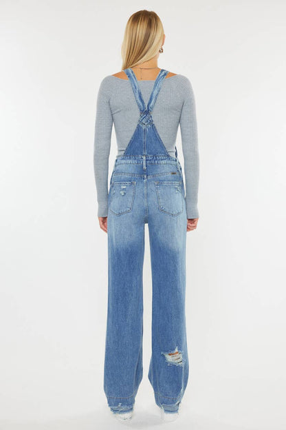 Kan Kan Wide-Leg Denim Overalls – Medium Stone Wash