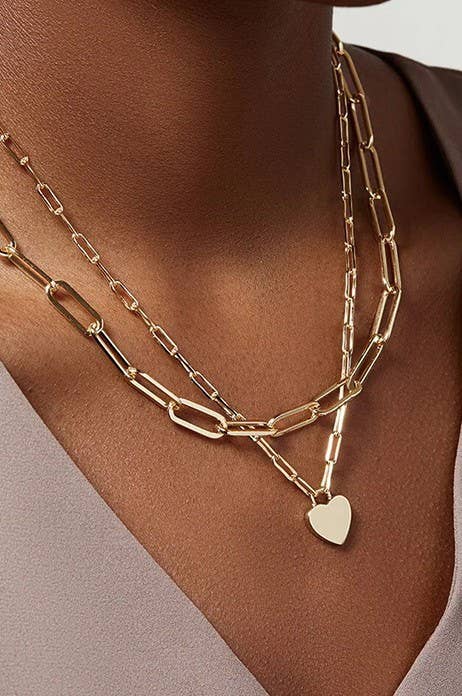 18K Stainless Steel Waterproof Tarnish-Free Multi-Layer Heart Charm Necklace