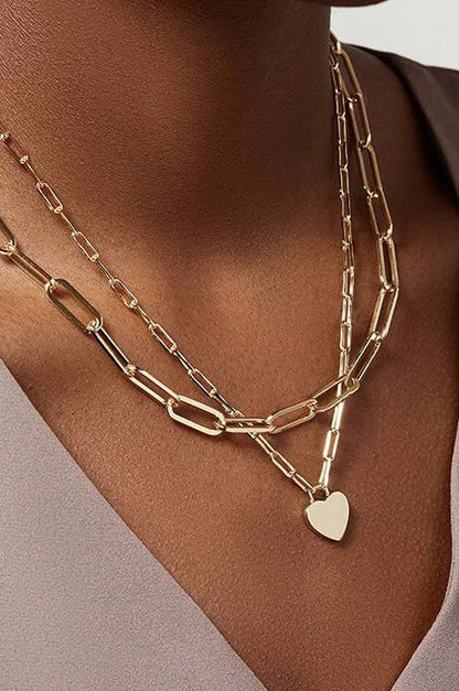 18K Stainless Steel Waterproof Tarnish-Free Multi-Layer Heart Charm Necklace