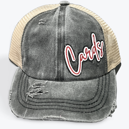 Cardinals C.C Washed Denim with Crossed Elastic Band Mesh Pony Cap