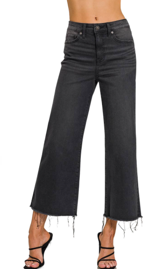 High Rise Washed Black Cropped Jean Pants